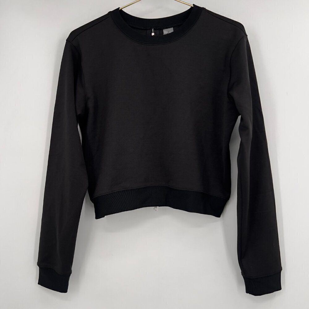 The Set Black Long Sleeve Cropped Top with Back Zipper – Size S